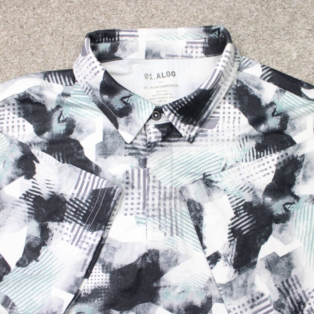 01. Algo Performance Polo Shirt Men XL Black/White Geometric UPF 40 Short Sleeve